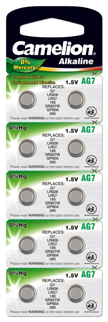 Alkaline button cell AG7/LR57, 1.5Volt, 0%HG - 10 pieces