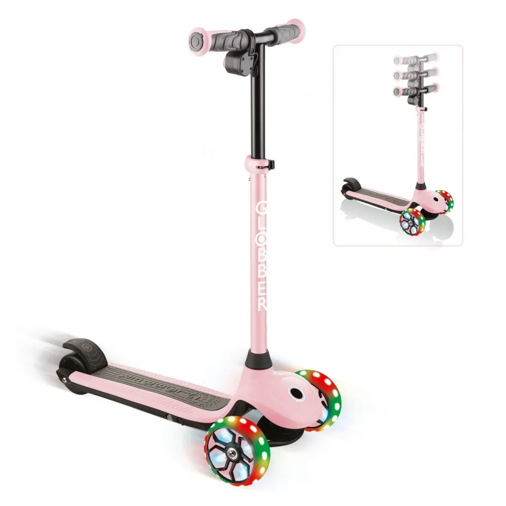 ONE K E-MOTION 4 PLUS electric scooter, lithium battery, 80 W motor, 125/90 mm, 3-wheeled, LED wheels, pastel pink