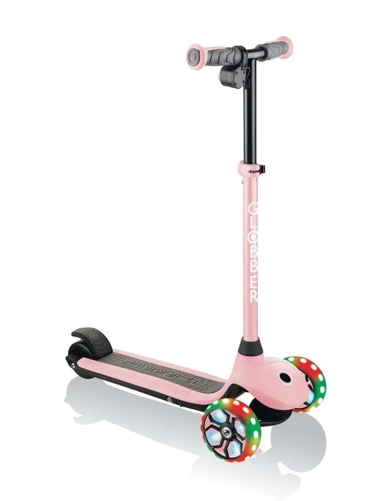 ONE K E-MOTION 4 PLUS electric scooter, lithium battery, 80 W motor, 125/90 mm, 3-wheeled, LED wheels, pastel pink