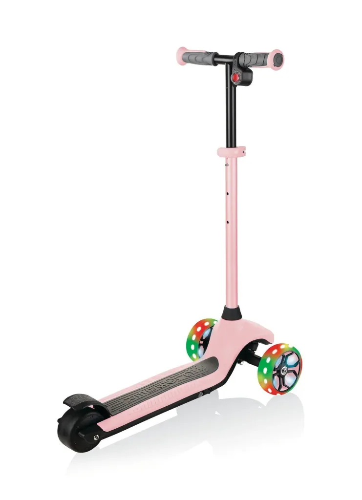 ONE K E-MOTION 4 PLUS electric scooter, lithium battery, 80 W motor, 125/90 mm, 3-wheeled, LED wheels, pastel pink