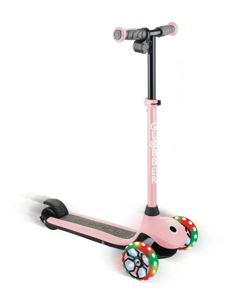 ONE K E-MOTION 4 PLUS electric scooter, lithium battery, 80 W motor, 125/90 mm, 3-wheeled, LED wheels, pastel pink