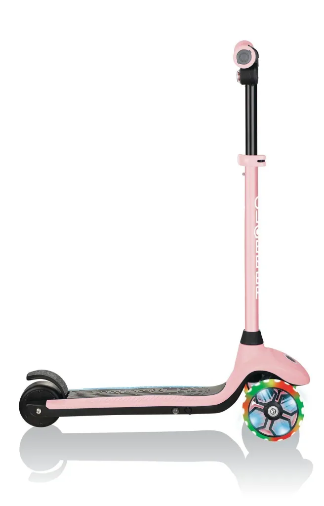 ONE K E-MOTION 4 PLUS electric scooter, lithium battery, 80 W motor, 125/90 mm, 3-wheeled, LED wheels, pastel pink