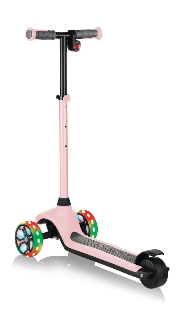 ONE K E-MOTION 4 PLUS electric scooter, lithium battery, 80 W motor, 125/90 mm, 3-wheeled, LED wheels, pastel pink