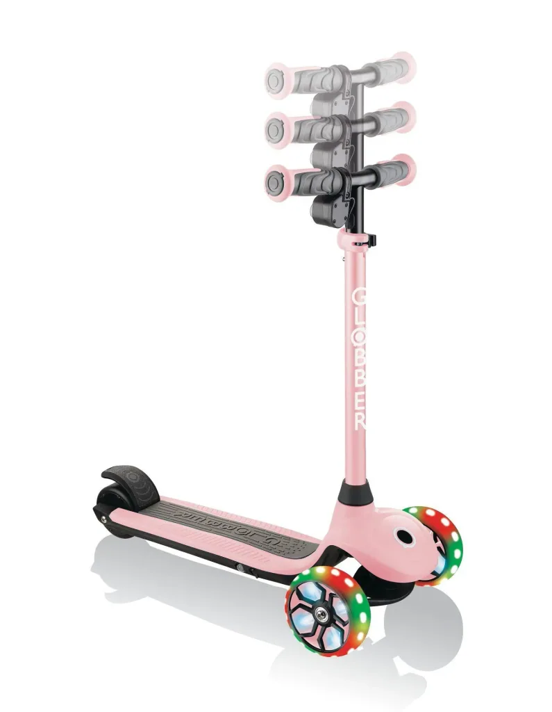 ONE K E-MOTION 4 PLUS electric scooter, lithium battery, 80 W motor, 125/90 mm, 3-wheeled, LED wheels, pastel pink