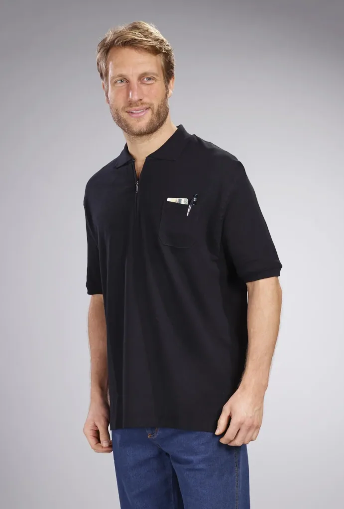 Polo shirt with zip, black, size XL