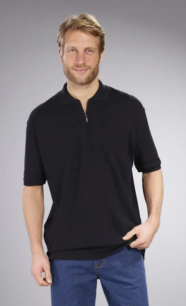 Polo shirt with zip, black, size XL