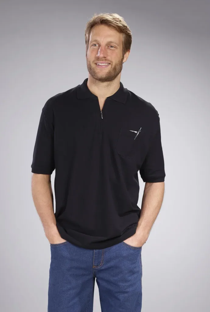 Polo shirt with zip, black, size XL