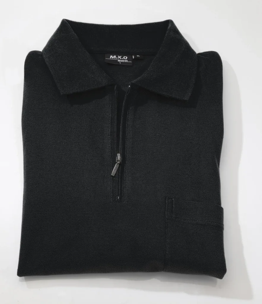 Polo shirt with zip, black, size XL