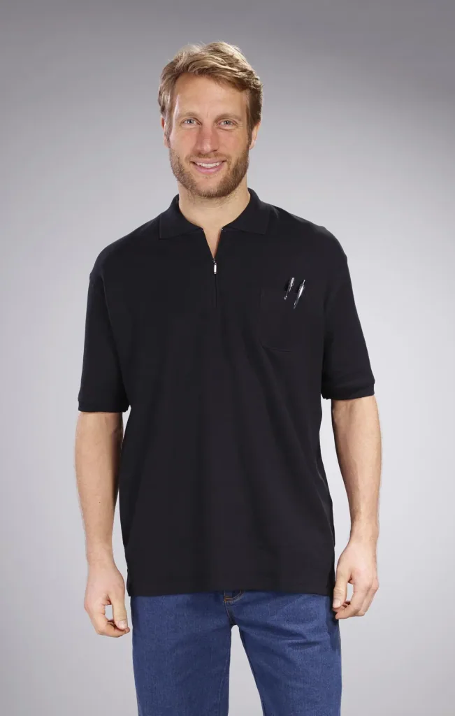 Polo shirt with zip, black, size XL