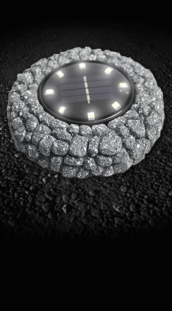 Solar ground spotlights, stone design, grey, set of 2