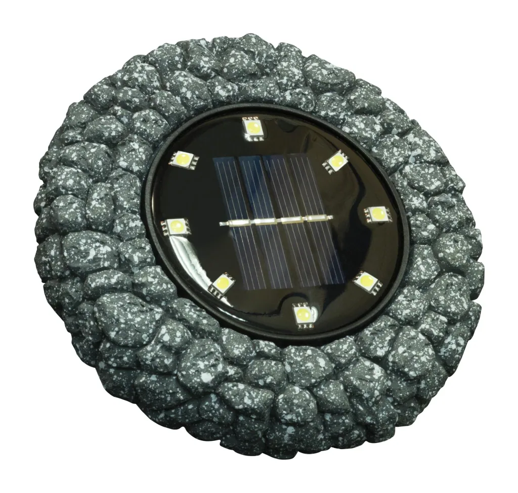 Solar ground spotlights, stone design, grey, set of 2
