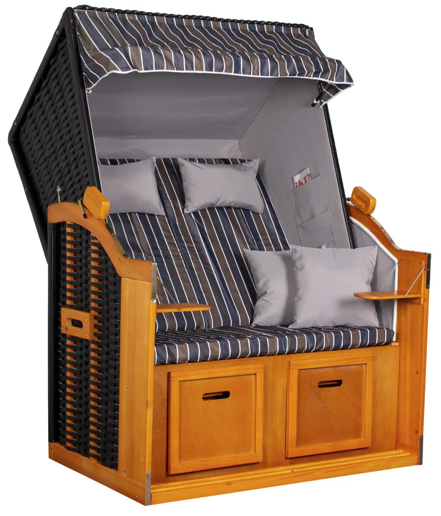 Beach chair "Baltic Sea" striped anthracite/brown