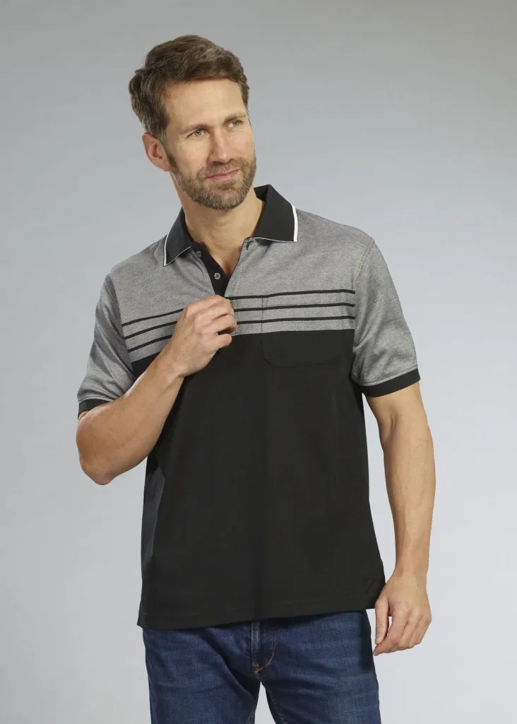 Buttoned polo shirt, color black/grey, size M