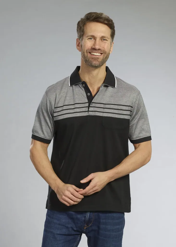 Buttoned polo shirt, color black/grey, size M