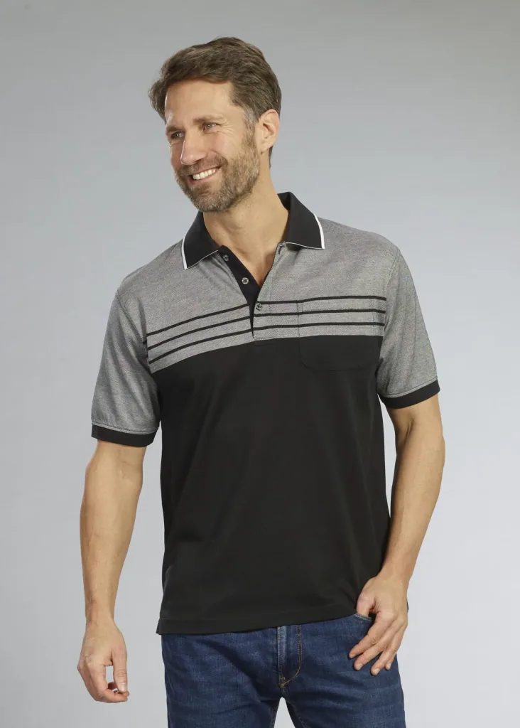 Buttoned polo shirt, color black/grey, size M