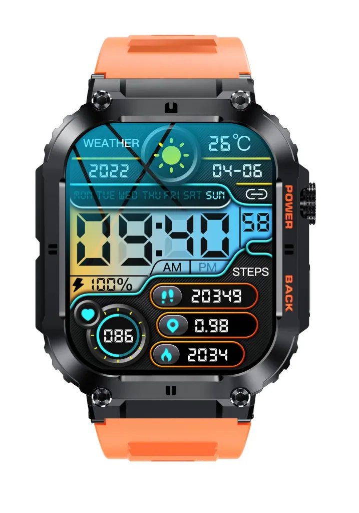 Bluetooth Smartwatch with heart rate, blood pressure and blood oxygen measurement, orange
