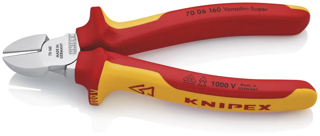 Side cutters insulated with multi-component covers chrome-plated 160 mm cutting edge with bevel