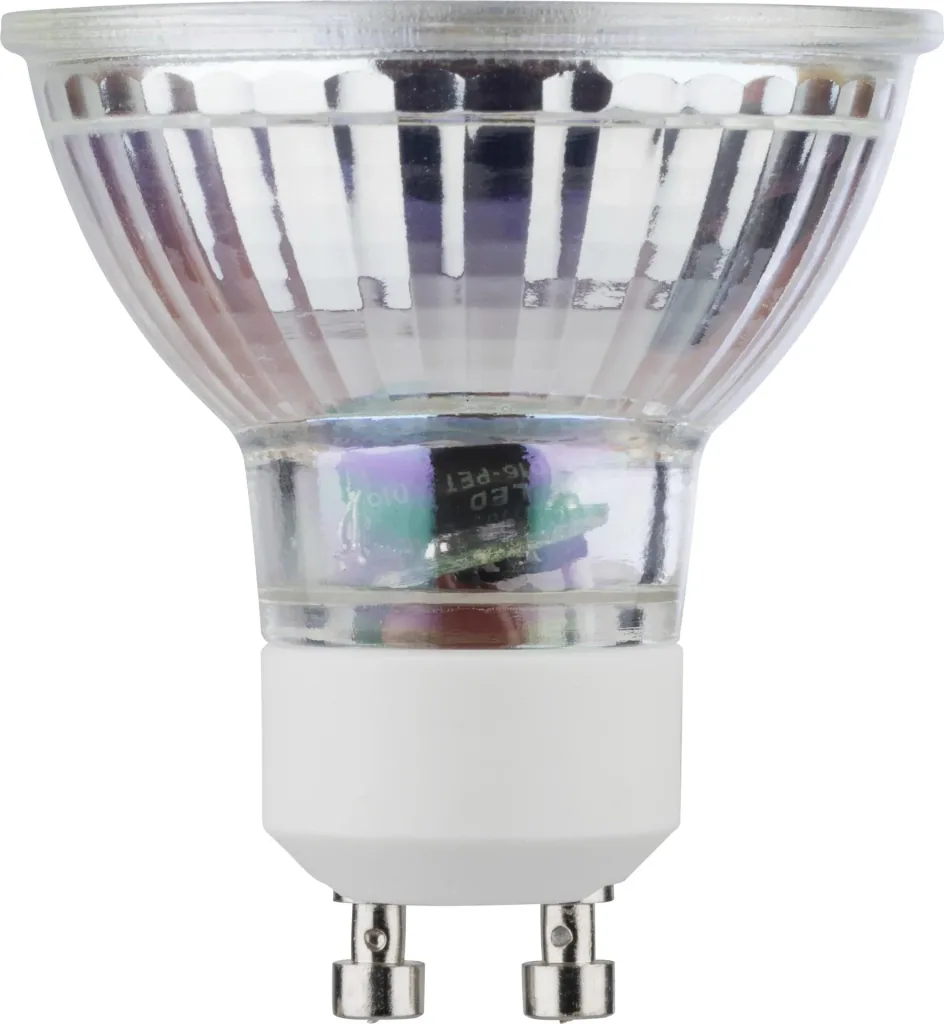 Glass retro LED reflector lamp with 5 watts, GU10, 230V, warm white