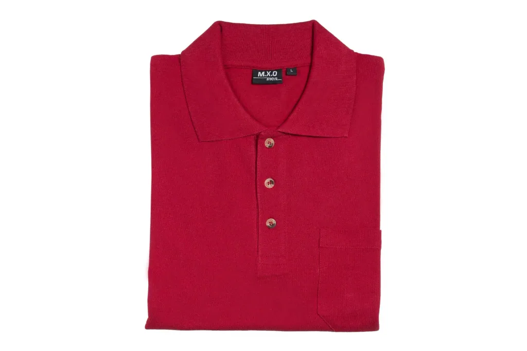 Polo shirt with button placket and breast pocket, color red, size L