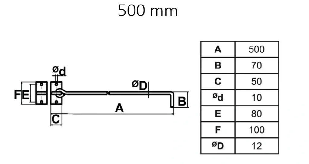 Fitting set storm hook 500 mm