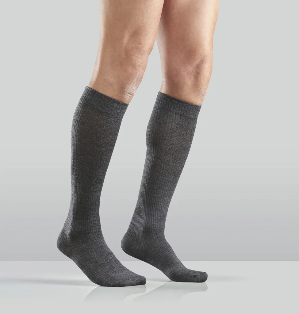 Support knee socks made of virgin wool, 2 pairs, size 45-47, wool grey