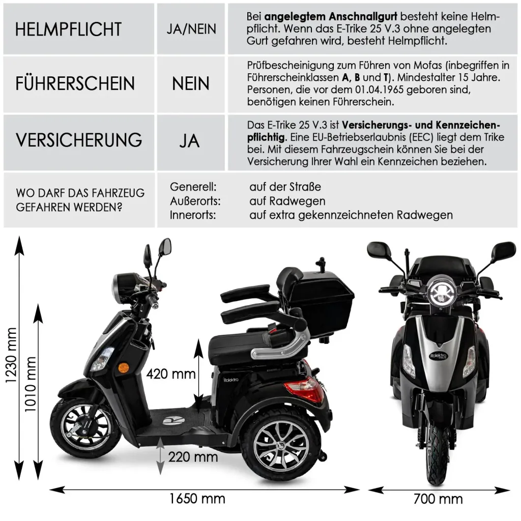 E-Trike 25 V.3, black; 1,000 W + road legal
