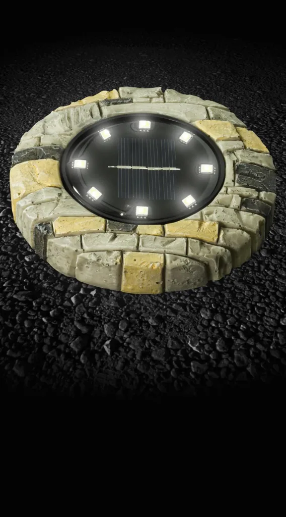Solar floor spotlights, stone design, beige, set of 2