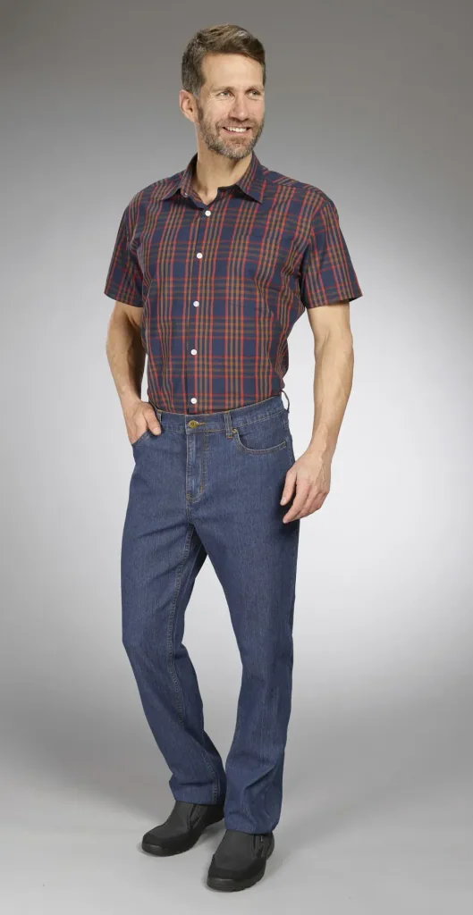 Shirt, short sleeve, blue checked, size 39/40