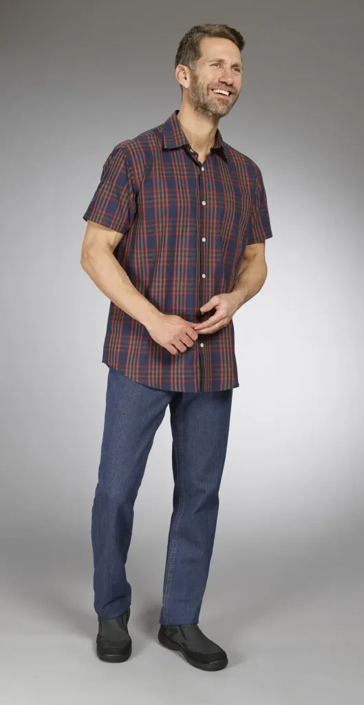 Shirt, short sleeve, blue checked, size 39/40