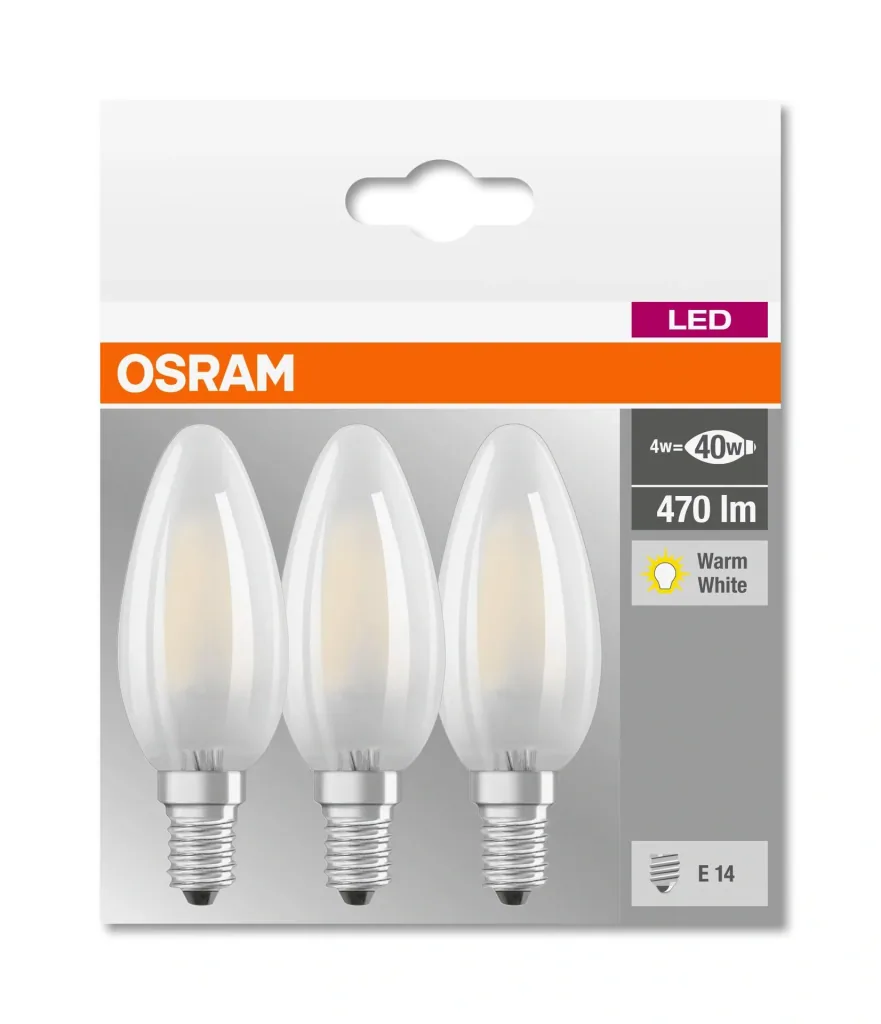 BASE RETRO LED candle with 4 watts, E14, warm white, matt - 3 pieces