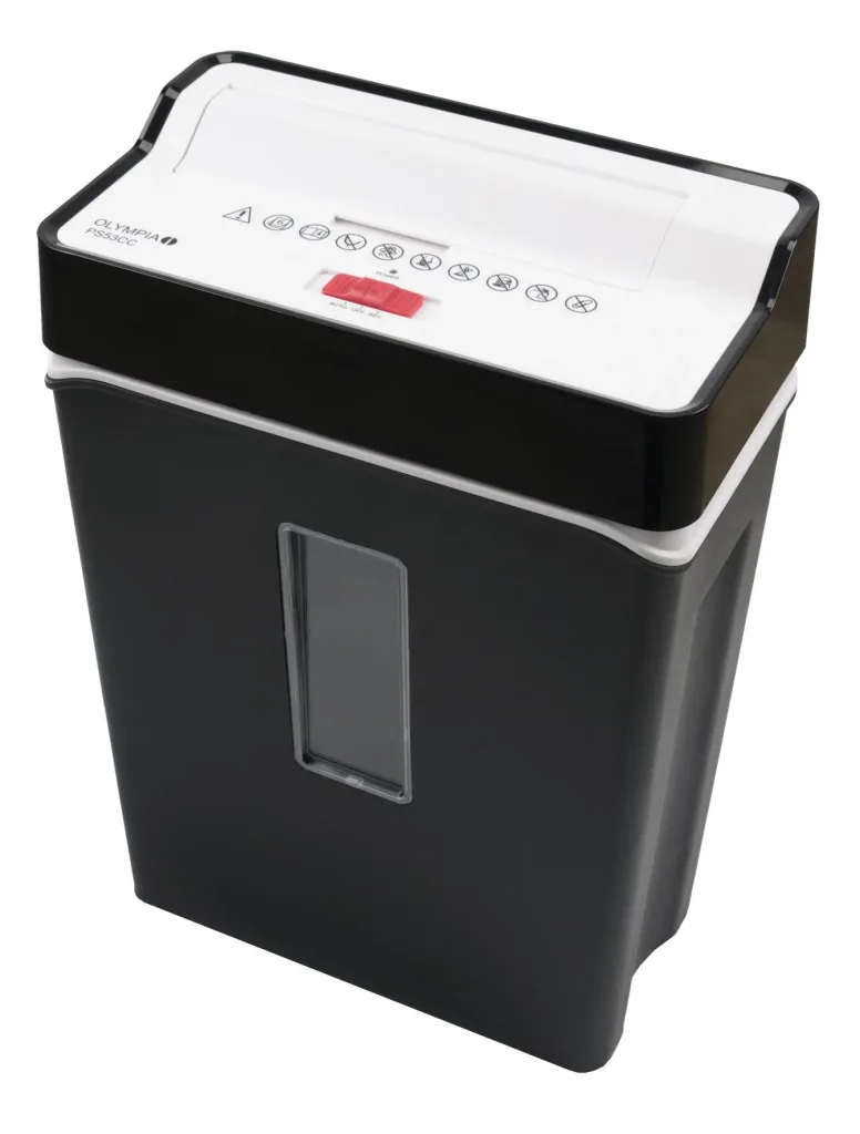 Paper shredder with particle cut, security level P4