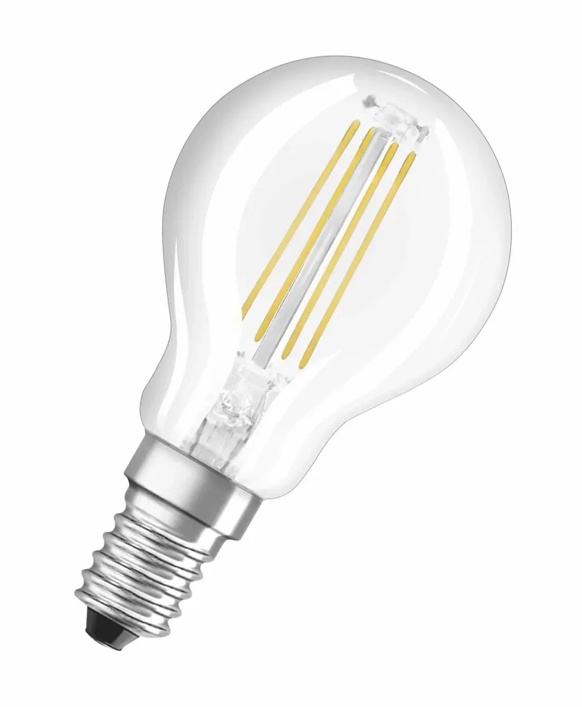 LED CLASSIC P37 filament lamp in drop shape with 4 watts, E14, warm white, clear