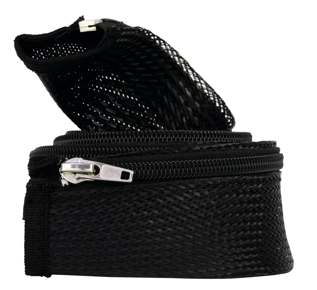 Elastic cable sleeve with zipper, black