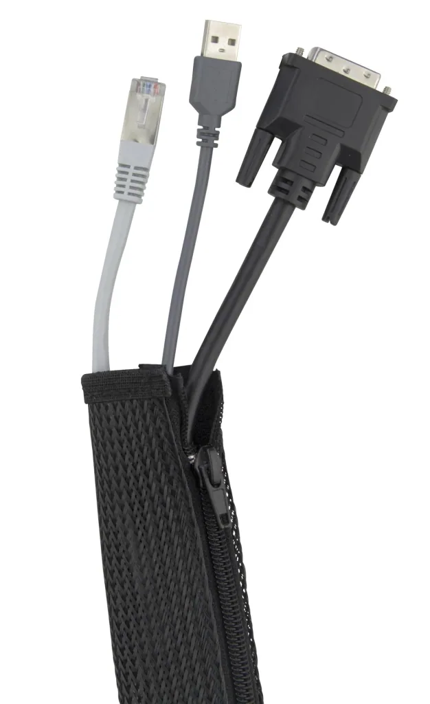 Elastic cable sleeve with zipper, black