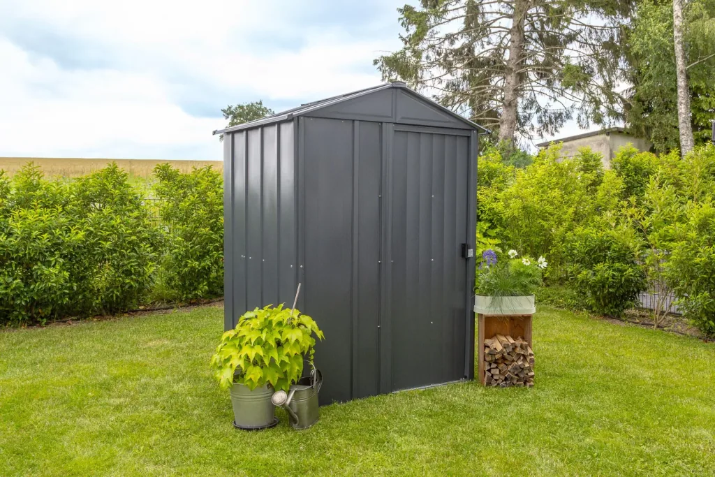 Tool Shed 54 151×122×198 cm Gray – Galvanized Steel, Gable Roof & Sliding Door