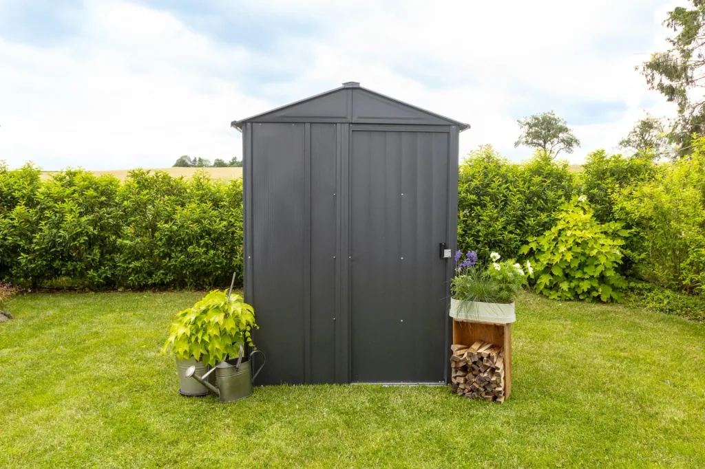 Tool Shed 54 151×122×198 cm Gray – Galvanized Steel, Gable Roof & Sliding Door