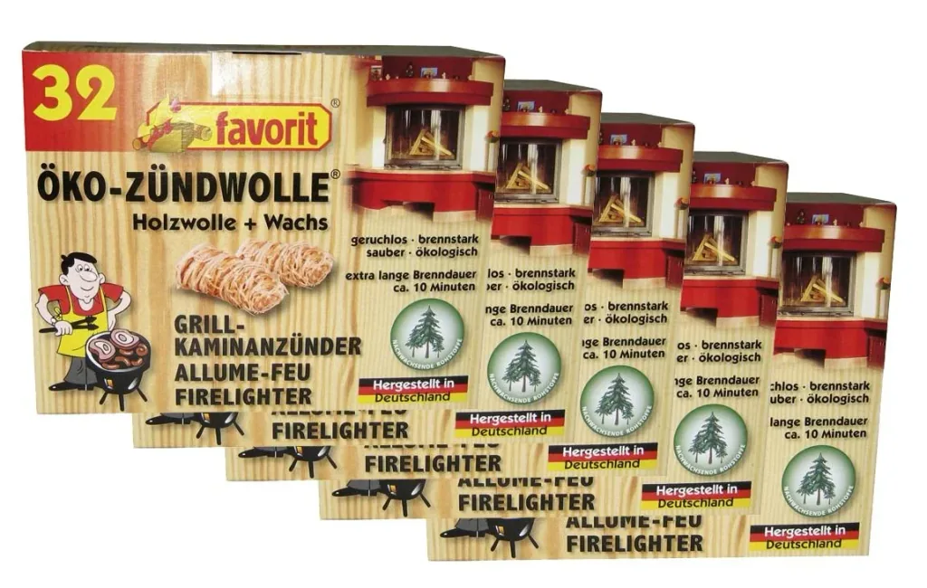 Firelighters Eco ignition wool, 5 packs of 32 pieces each