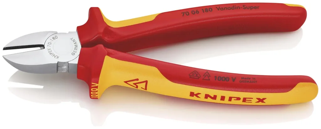 Side cutters insulated with multi-component covers chrome-plated 180 mm cutting edge with bevel