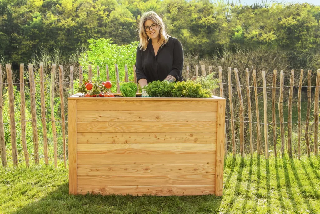 Raised Bed Klassik 130, 130×65×84 cm, Natural – FSC Larch Wood, Back-Friendly
