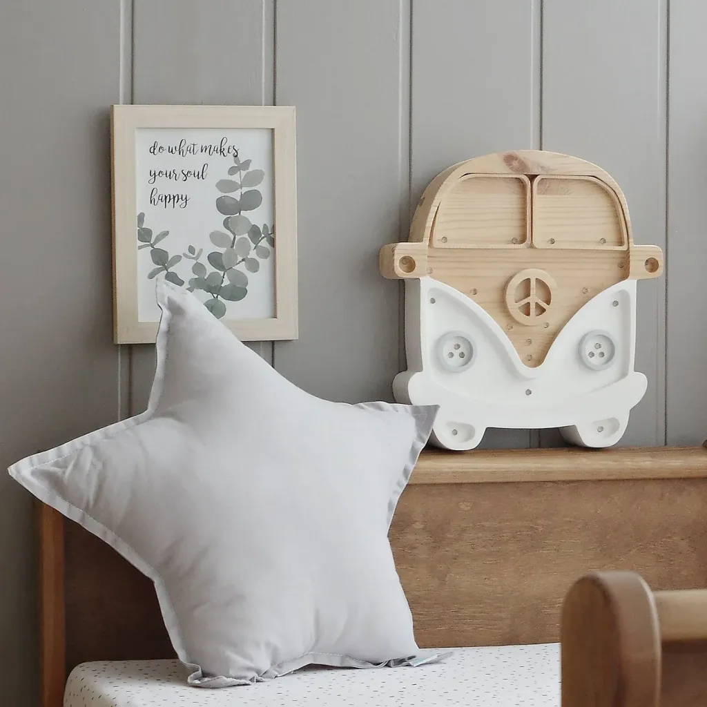 Little Lights Children's Night Light, Campervan Night Lamp - 100% Natural Pine Wood, Color: White/Wood