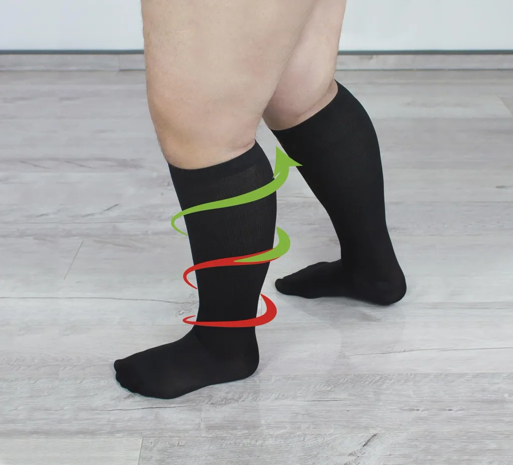 Travel support stockings for strong calves, black, size 42-44, double pack