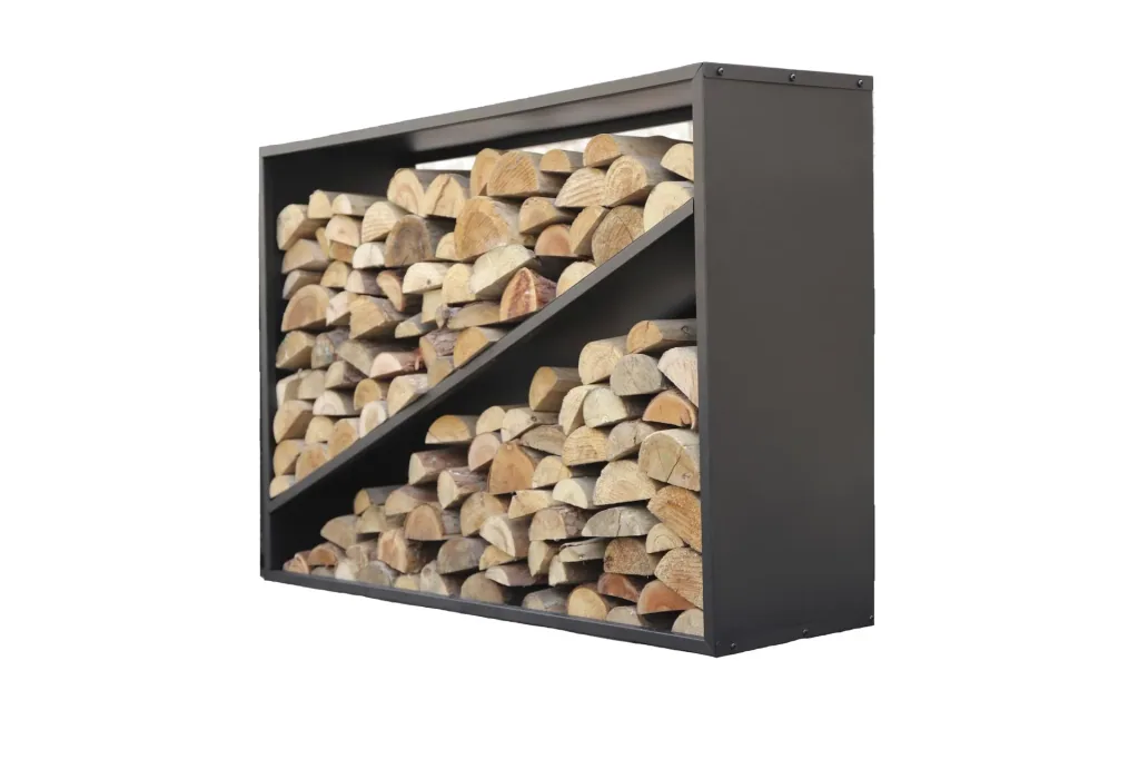 Westmann Firewood Rack Hugo, 115×35×80 cm, Black – Steel with Diagonal Compartment