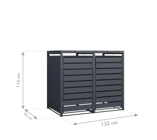 Wheelie Bin Storage Kubus for 2x 240 L, 132×80×116 cm, Anthracite – powder-coated steel