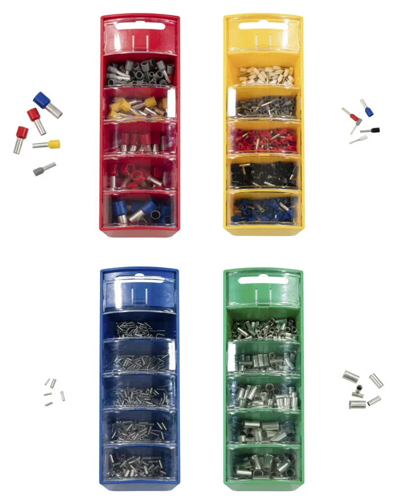 Wire end ferrules assortment in slide box blue, 0.5-2.5mm², bare tinned