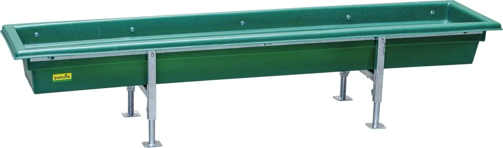 Feeding trough, made of plastic, with height-adjustable frame, 2 m