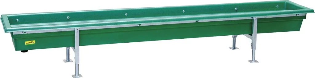 Feeding trough, made of plastic, with height-adjustable frame, 3 m