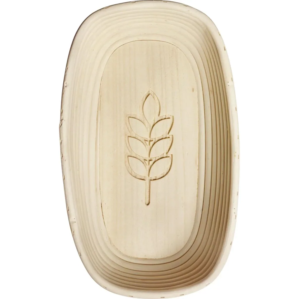 Rattan fermentation basket with wooden base and motif and practical covers
