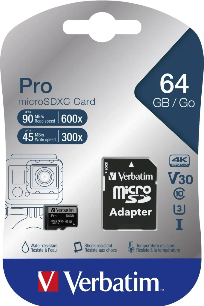 64 GB microSDXC memory card with SD card adapter, U3, UHS-I