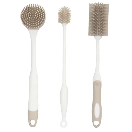 Silicone dish brush set, 3-piece, beige