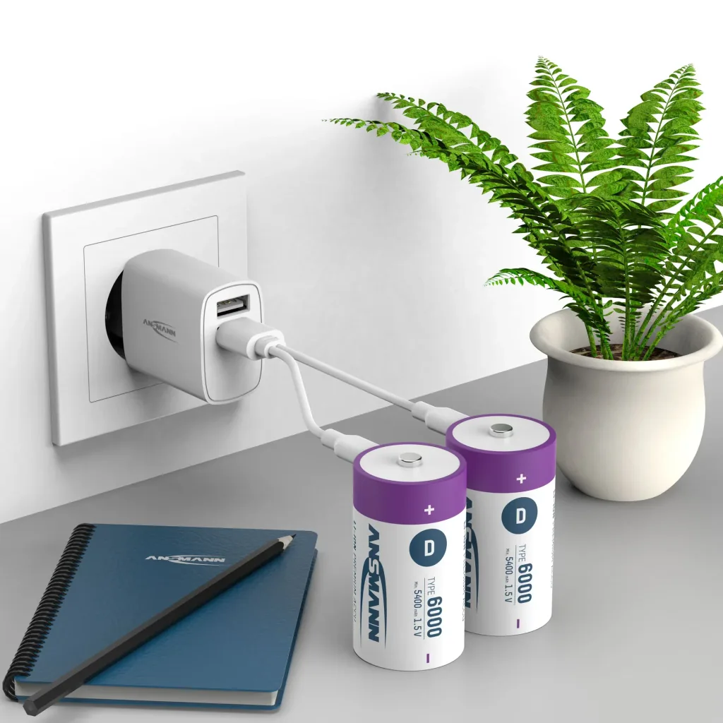 Lithium Ion Mono (D) Batteries USB-C - 2 pieces, safety shutdown